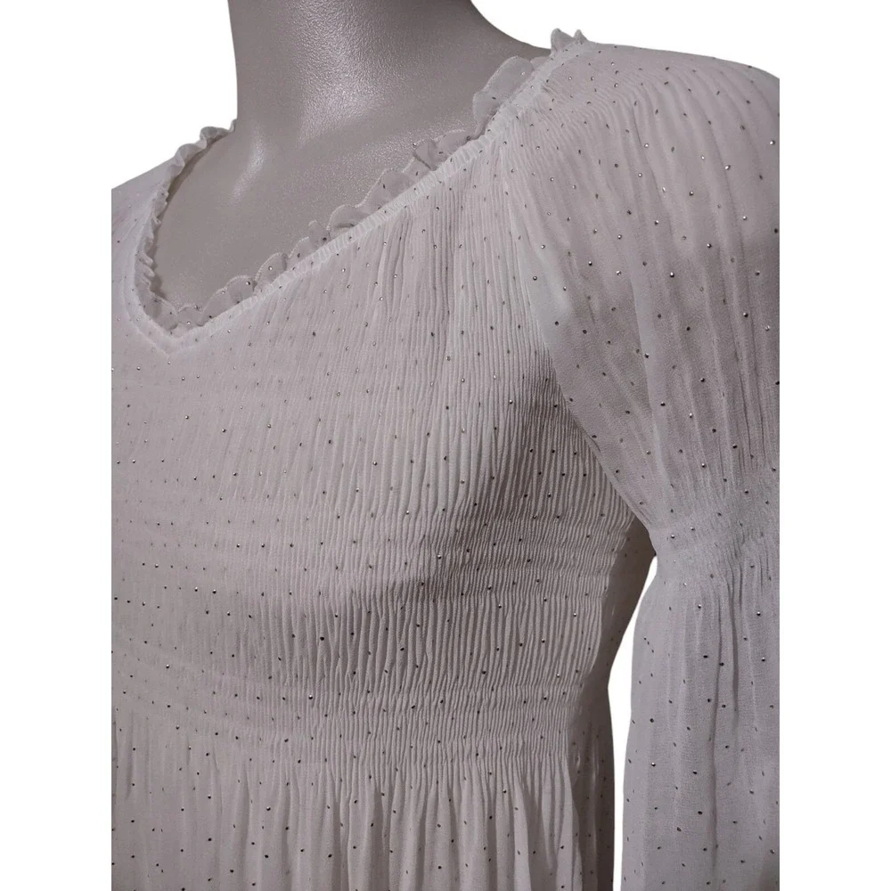 Valerie Stevens Shirt Women's Size Medium Long Sleeve Lined Holiday Glitz  White